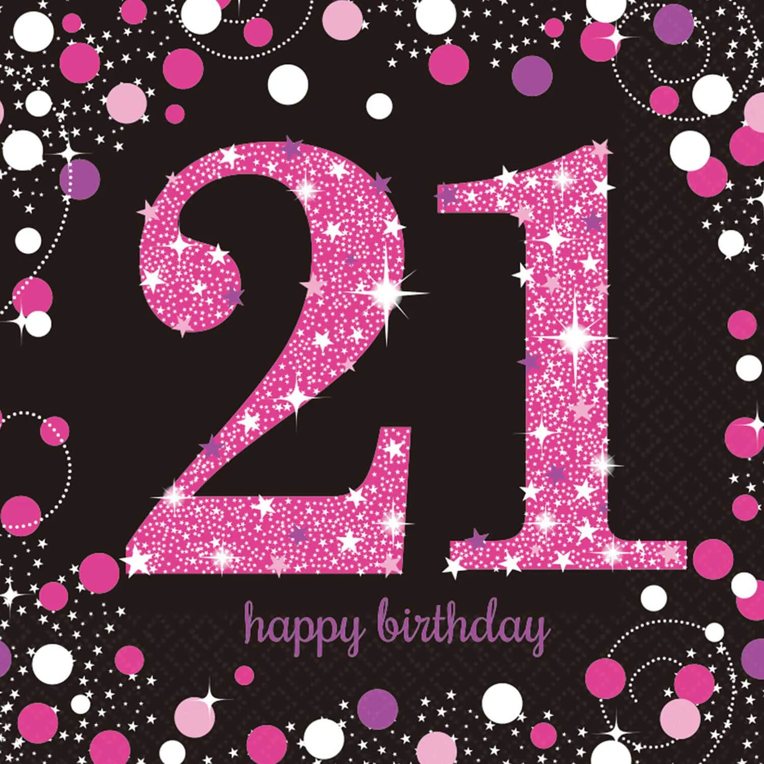 16 tovaglioli 21° compleanno rosa 33 cm