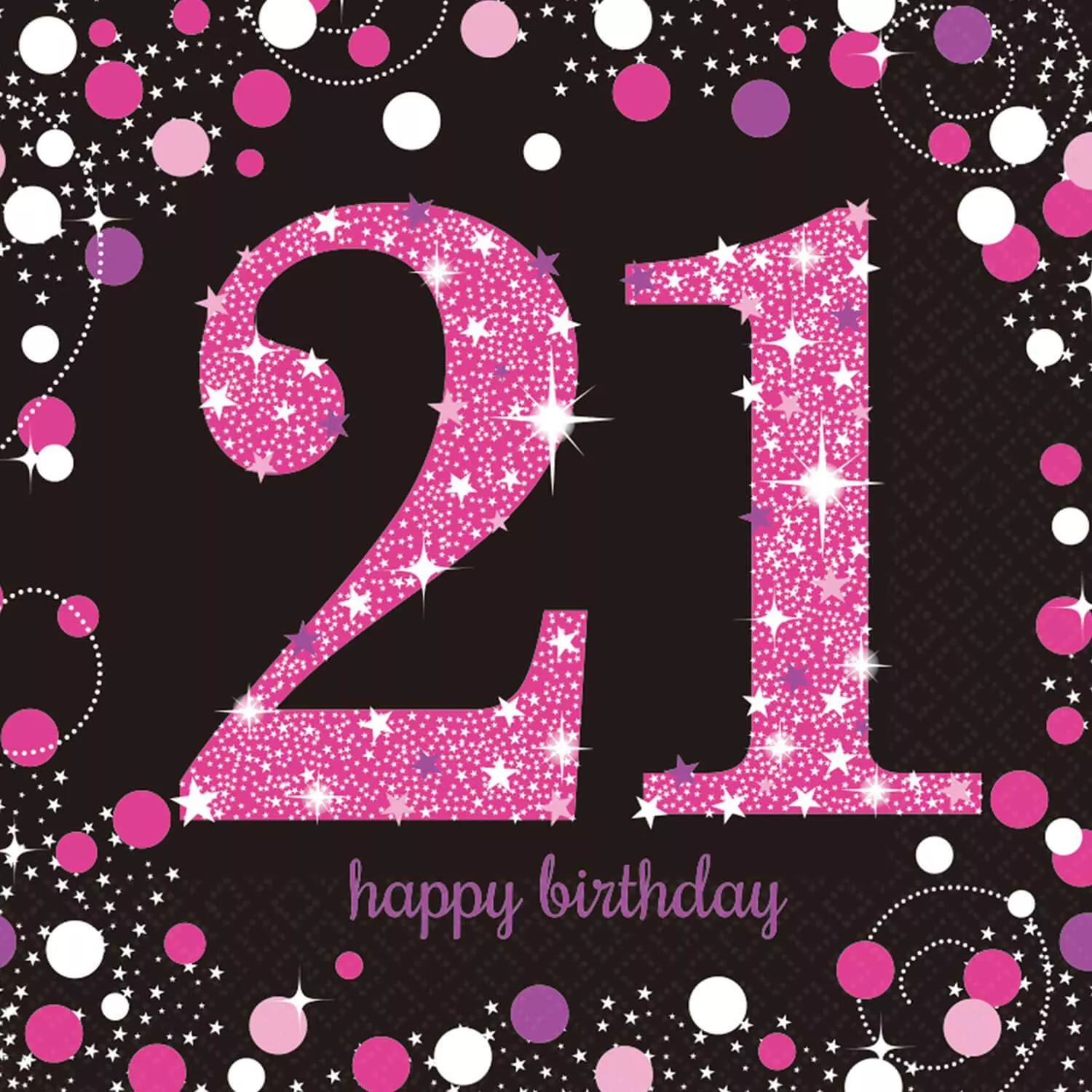 16 tovaglioli 21° compleanno rosa 33 cm