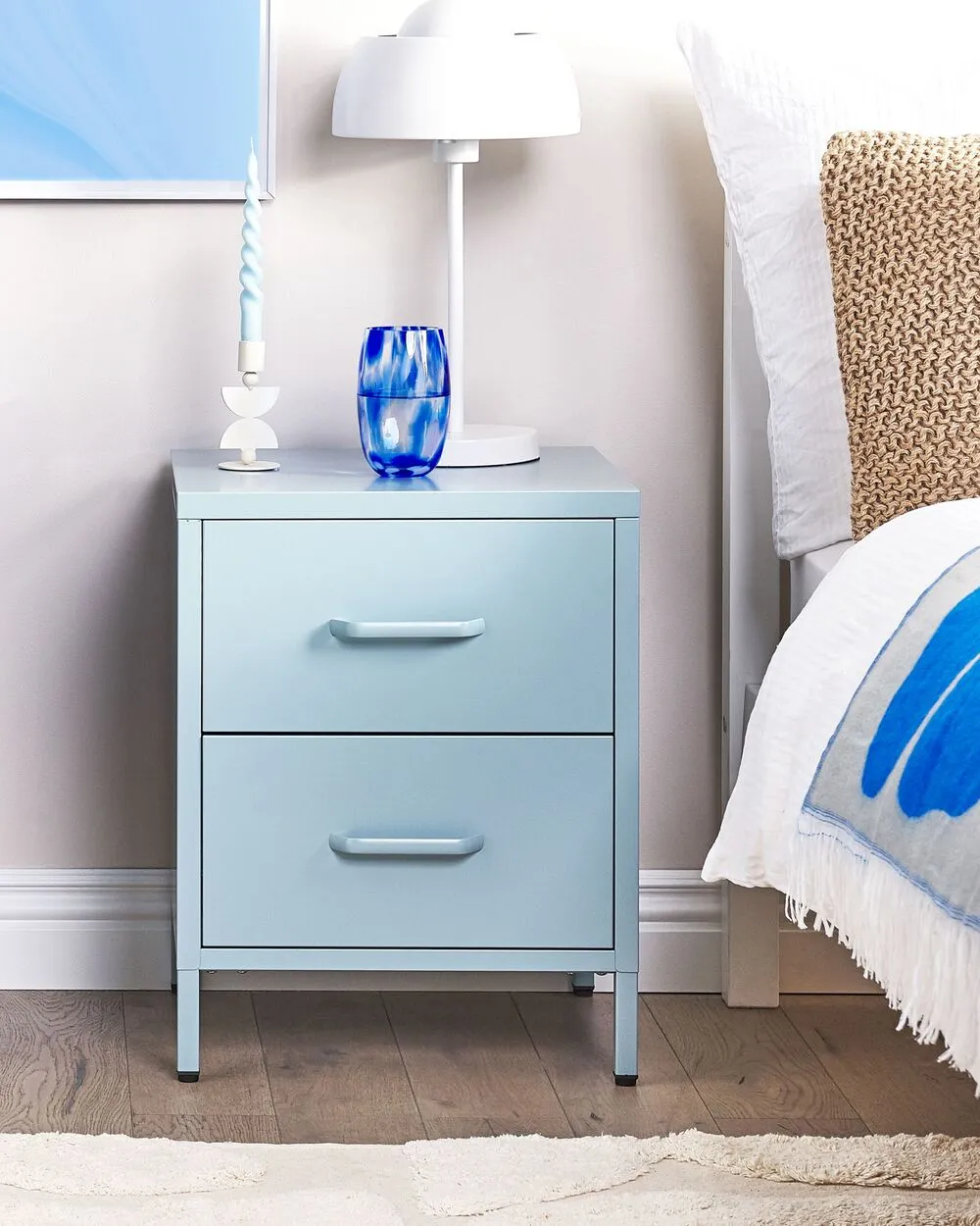 2 Drawer Bedside Table MALAVI Metal Light Blue