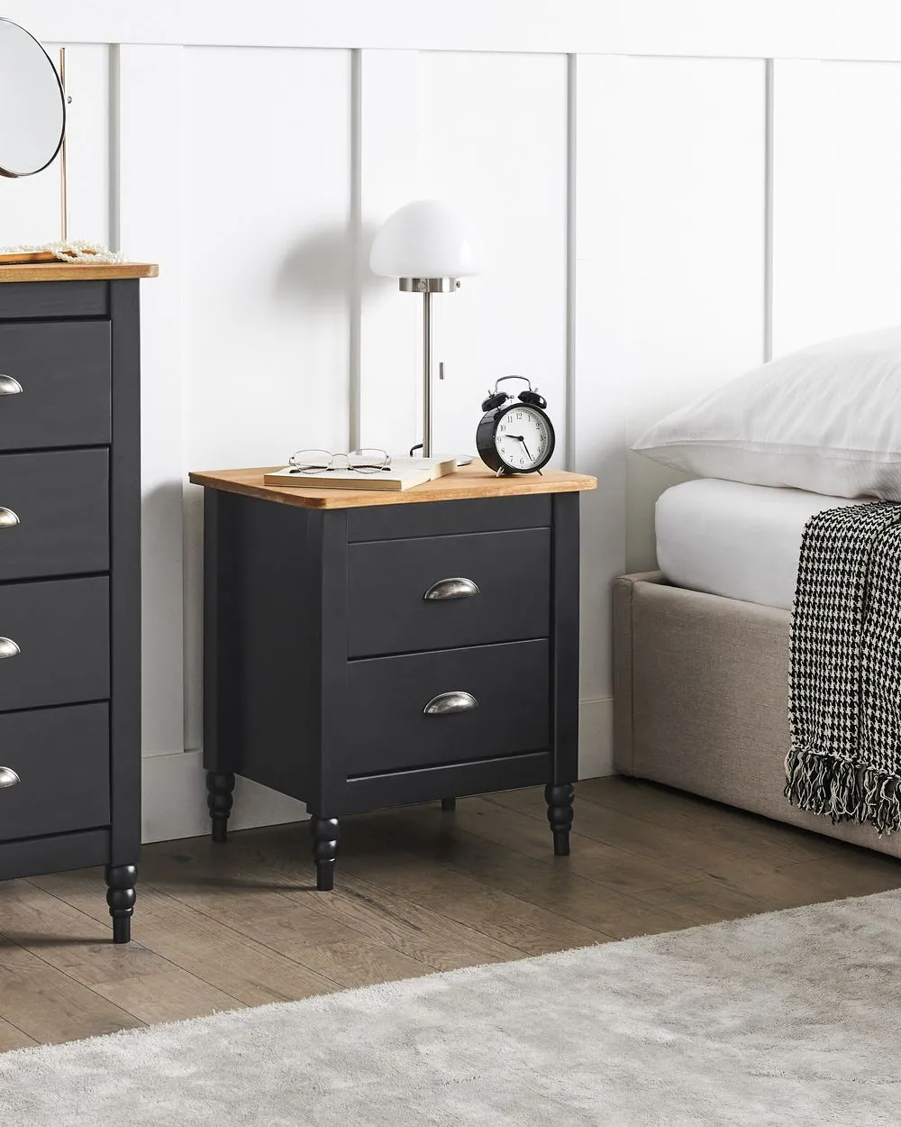 2 Drawer Bedside Table SHILLINGTON Pine Wood Brown/ Black