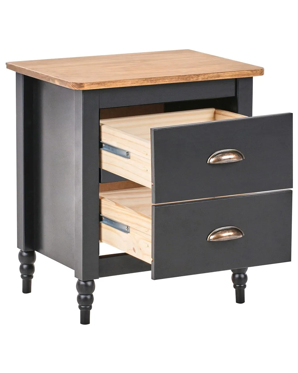 2 Drawer Bedside Table SHILLINGTON Pine Wood Brown/ Black