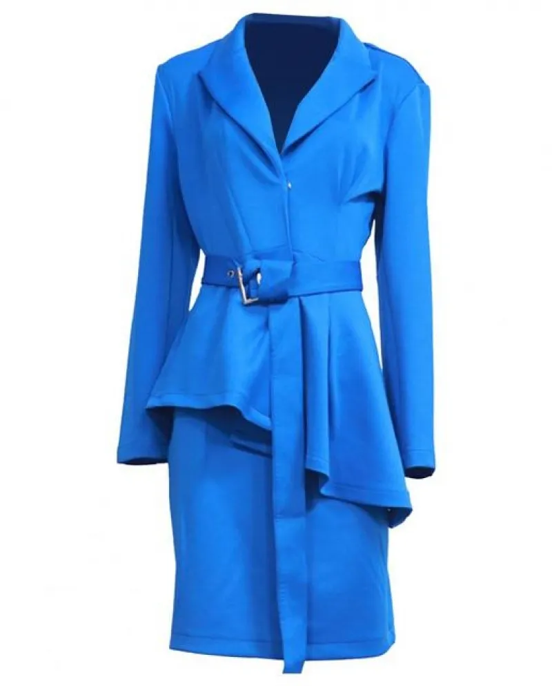 2 pezzi set da donna blazer gonna tinta unita manica lunga slim primavera autunno inverno bottoni con lacci gonna per ufficio