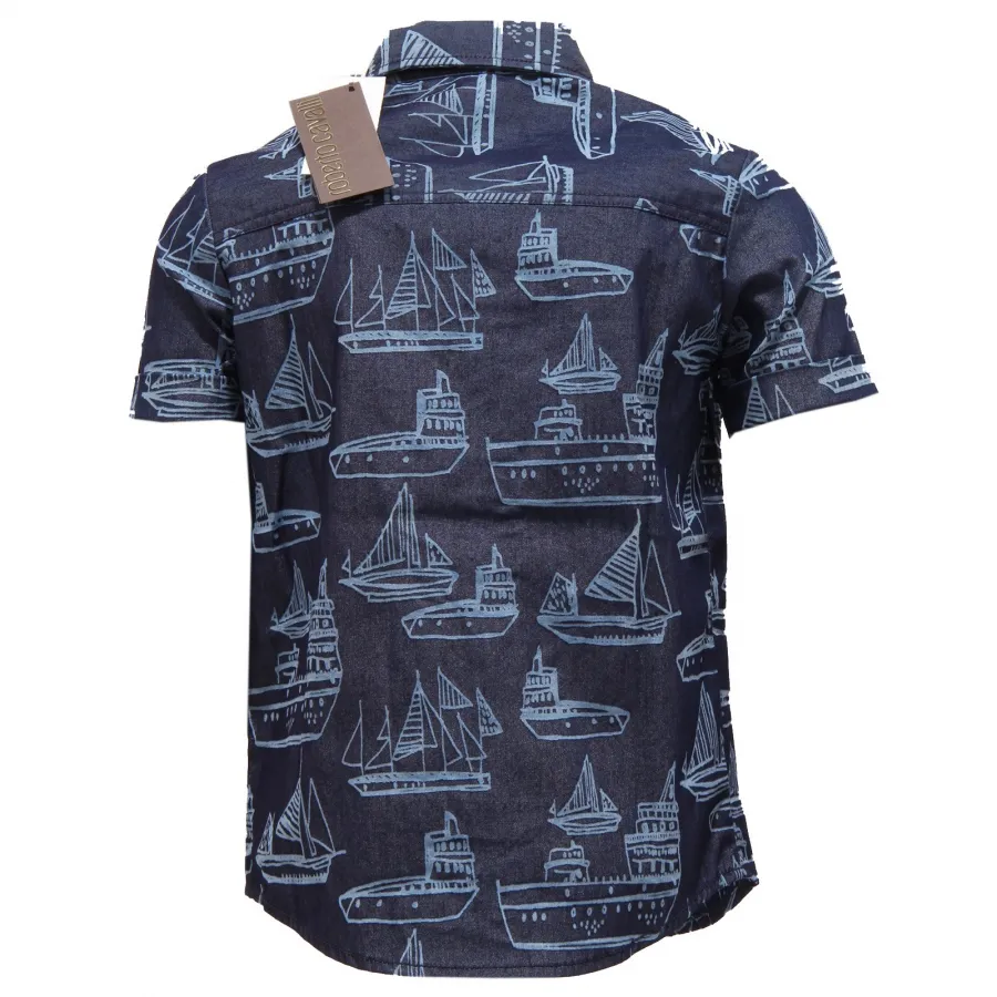 6966T camicia bimbo ROBERTO CAVALLI  manica corta blu shirt short sleeve kid