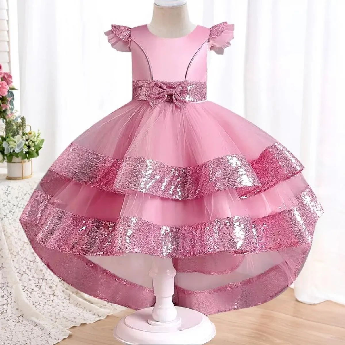Abito da ragazza di fiori, abito da damigella d'onore con paillettes, abito da spettacolo natalizio, ballo di laurea, abito da s