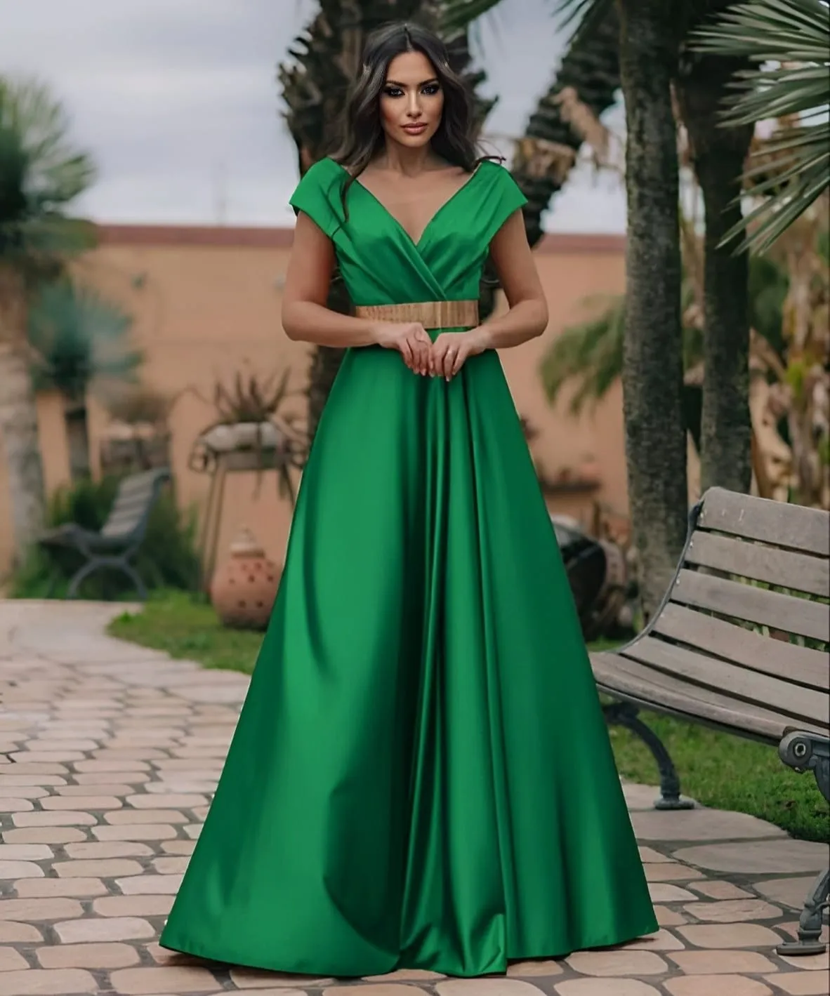 Abito Donna Lungo Scollo Cuore Cintura Elegante Cerimonia Damigella