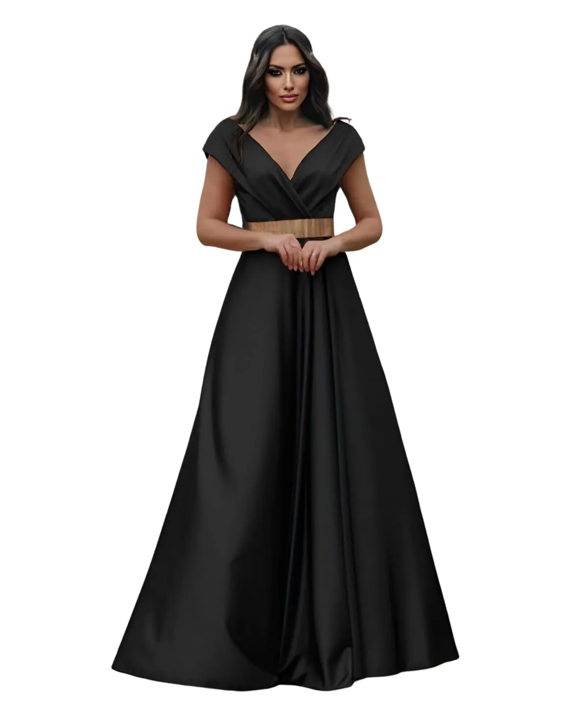Abito Donna Lungo Scollo Cuore Cintura Elegante Cerimonia Damigella