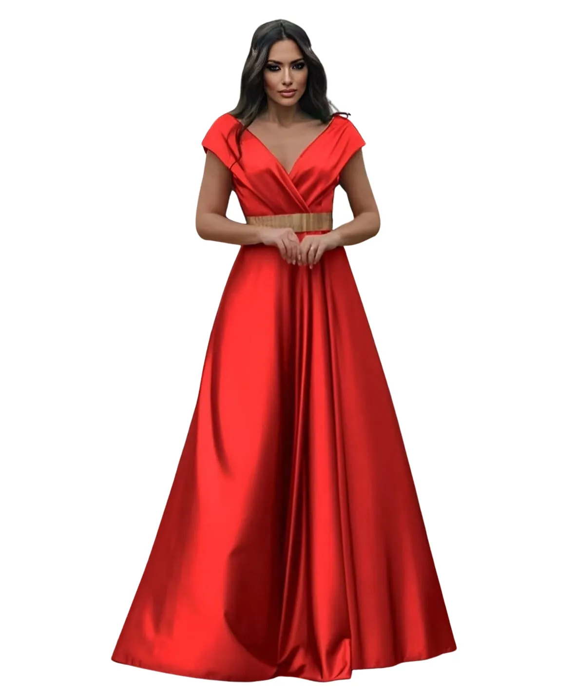Abito Donna Lungo Scollo Cuore Cintura Elegante Cerimonia Damigella