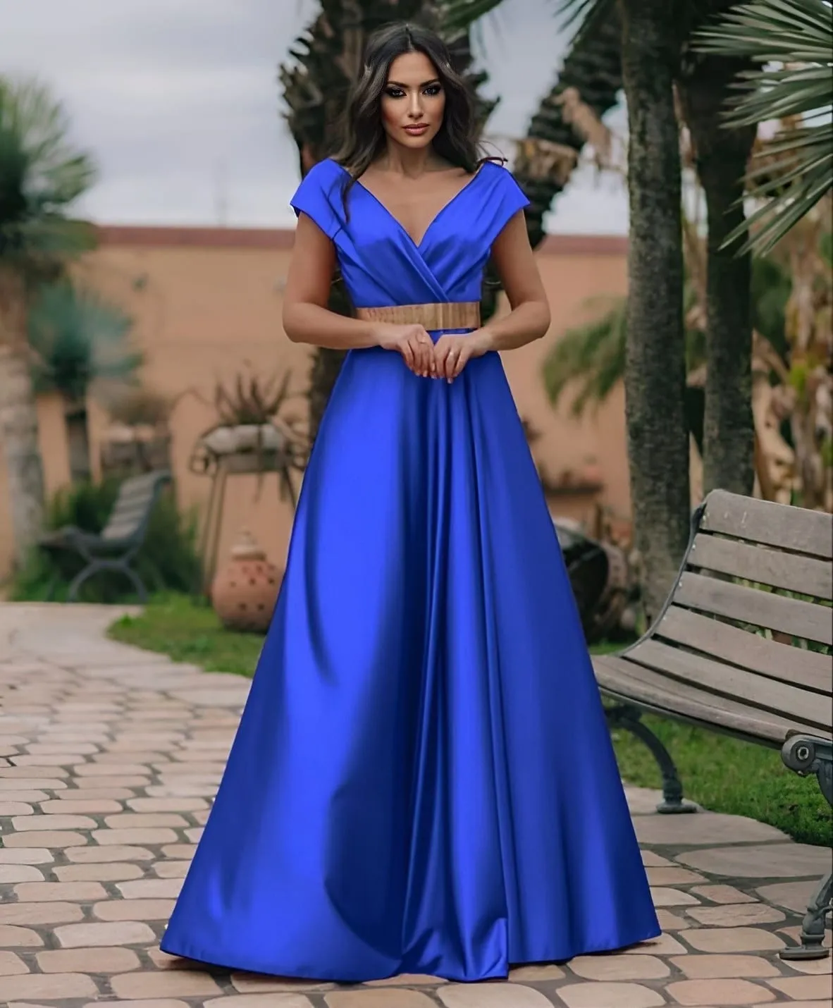 Abito Donna Lungo Scollo Cuore Cintura Elegante Cerimonia Damigella