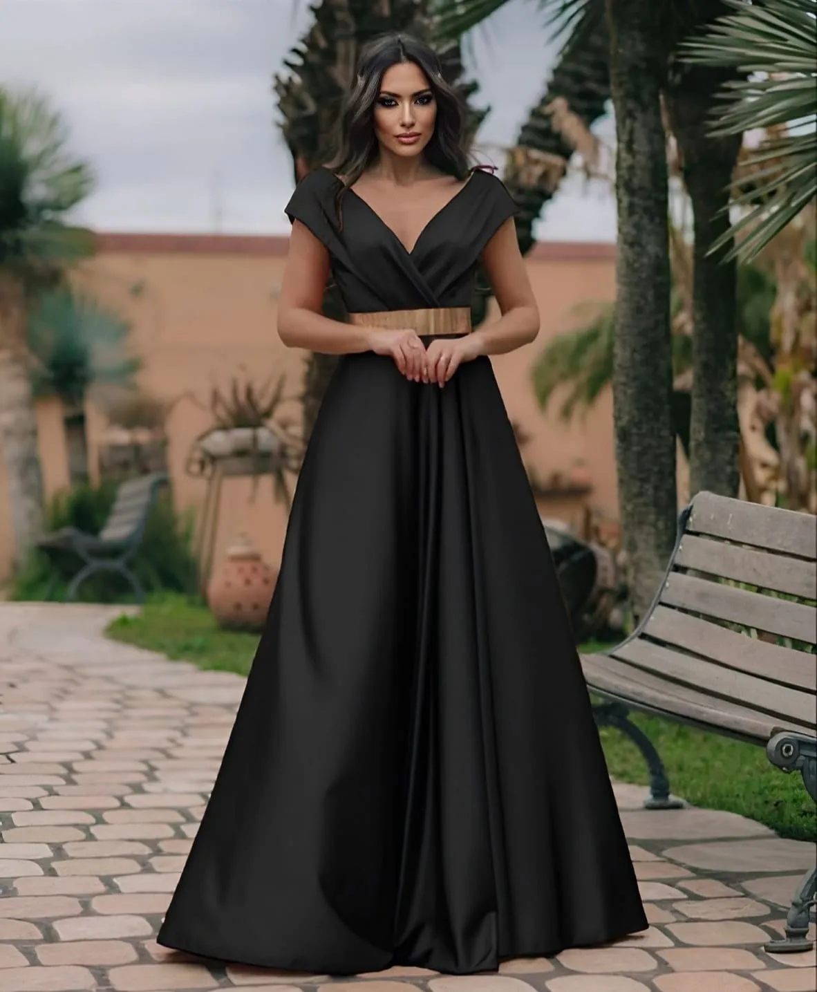 Abito Donna Lungo Scollo Cuore Cintura Elegante Cerimonia Damigella