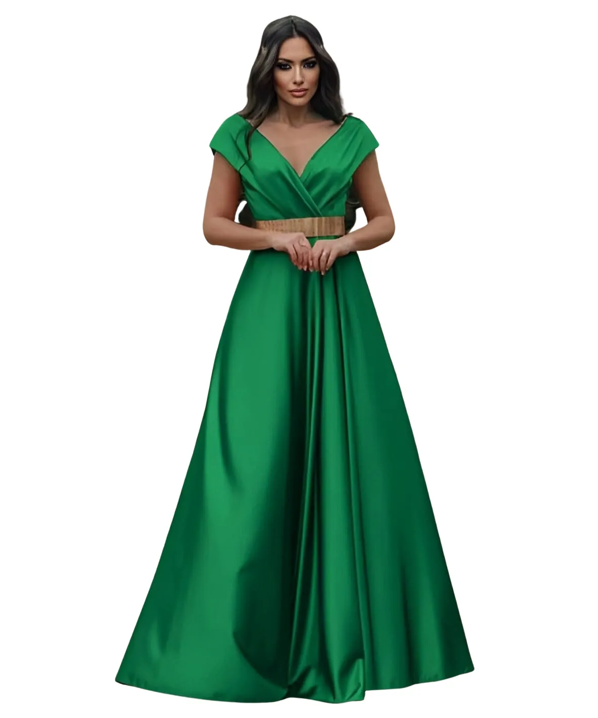 Abito Donna Lungo Scollo Cuore Cintura Elegante Cerimonia Damigella