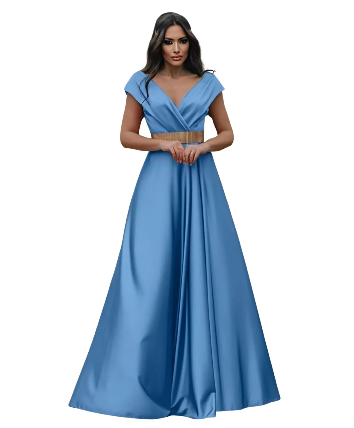 Abito Donna Lungo Scollo Cuore Cintura Elegante Cerimonia Damigella