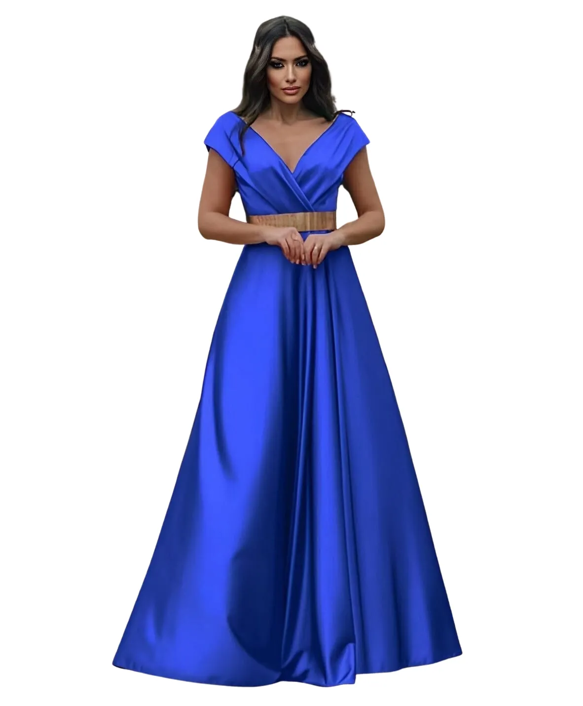 Abito Donna Lungo Scollo Cuore Cintura Elegante Cerimonia Damigella