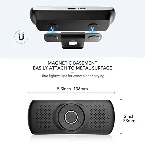 AGPTEK Vivavoce Auto Bluetooth 5.0 con Siri Assistente Comandi Vocali di Google Altoparlante Kit e Scheda TF Supporto per Aletta