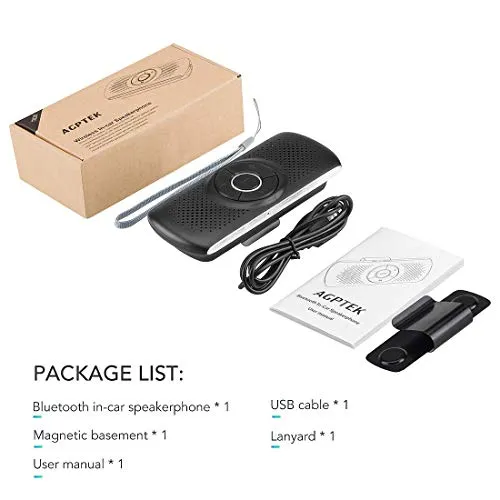 AGPTEK Vivavoce Auto Bluetooth 5.0 con Siri Assistente Comandi Vocali di Google Altoparlante Kit e Scheda TF Supporto per Aletta