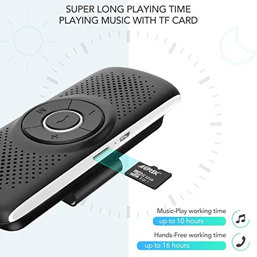 AGPTEK Vivavoce Auto Bluetooth 5.0 con Siri Assistente Comandi Vocali di Google Altoparlante Kit e Scheda TF Supporto per Aletta