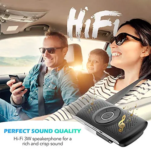 AGPTEK Vivavoce Auto Bluetooth 5.0 con Siri Assistente Comandi Vocali di Google Altoparlante Kit e Scheda TF Supporto per Aletta