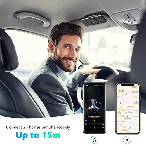 AGPTEK Vivavoce Auto Bluetooth 5.0 con Siri Assistente Comandi Vocali di Google Altoparlante Kit e Scheda TF Supporto per Aletta