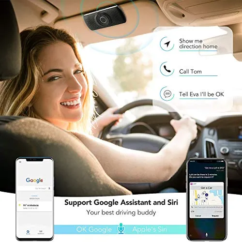 AGPTEK Vivavoce Auto Bluetooth 5.0 con Siri Assistente Comandi Vocali di Google Altoparlante Kit e Scheda TF Supporto per Aletta