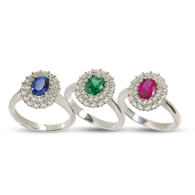 Anello in argento 925 con pietra colorata e zirconi