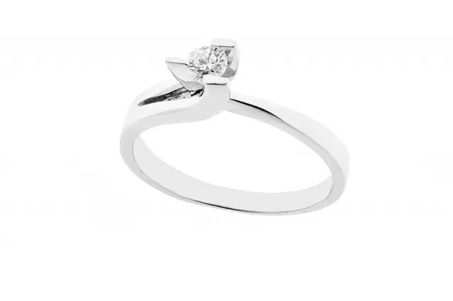 Anello Solitario in argento 925% rodiato bianco con Zircone da 0.18ct