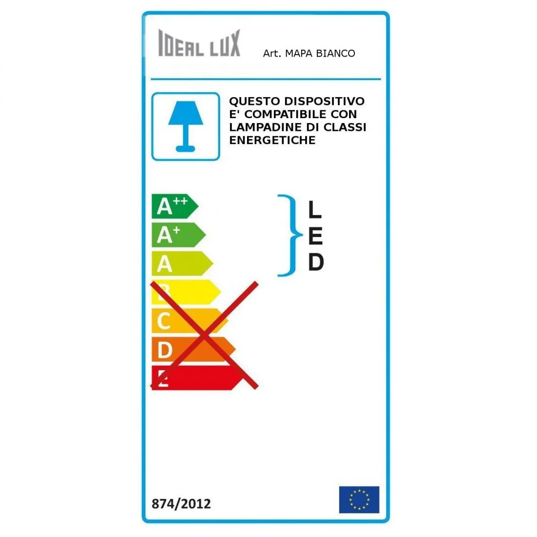 Applique moderna Ideal Lux MAPA BIANCO AP1 059808 G9 LED vetro lampada parete