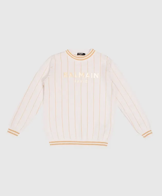 Balmain Maglia da bambino a righe beige con logo BU9P00X0006410