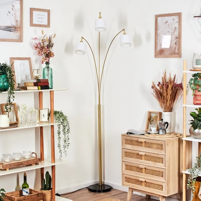Bassagoda Lampada da terra Ottone, Nero, 3-Luci