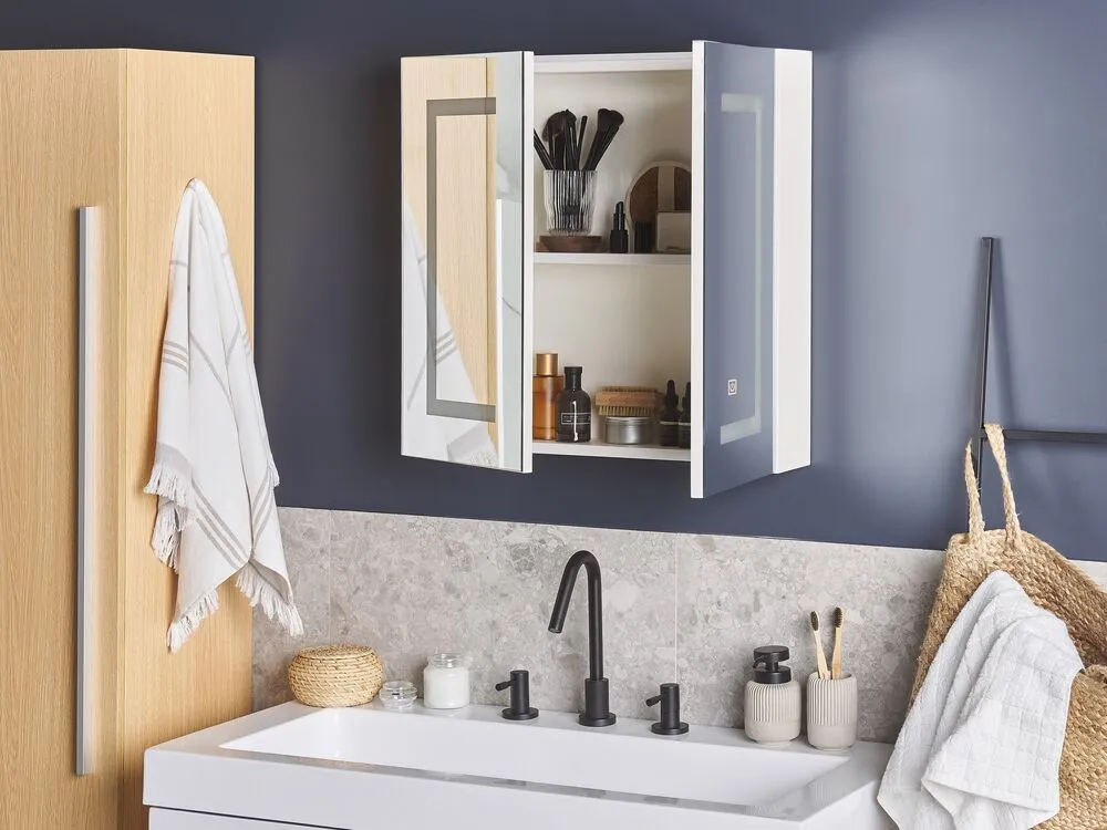 Bathroom Wall Mounted Mirror Cabinet LED MAZARREDO 60 cm 60 cm White