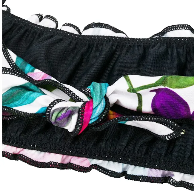 Bikini da bambina a fascia con foglie tropicali
