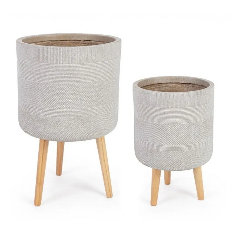 Bizzotto outdoor Set 2 porta vaso rigo tondo treppiede beige