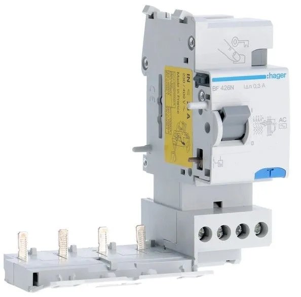 Blocco Differenziale 4 Poli 25A 300MA AC 2 Moduli Hager BF426N