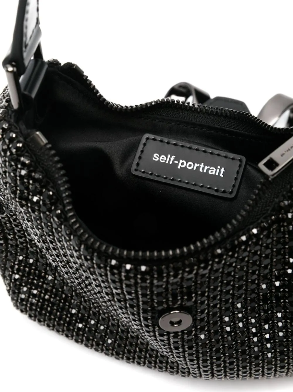 Borsa a mano crescent con cristalli in nero - donna