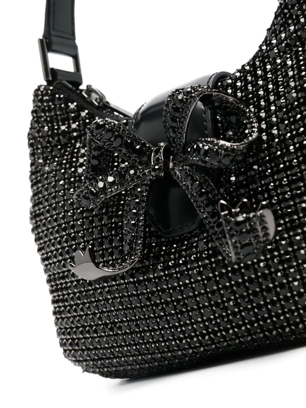 Borsa a mano crescent con cristalli in nero - donna