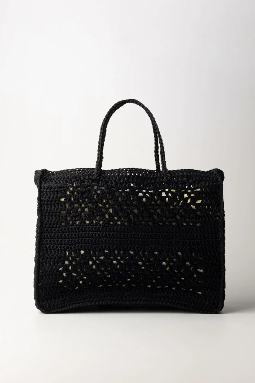 Borsa crochet con logo a contrasto Nero