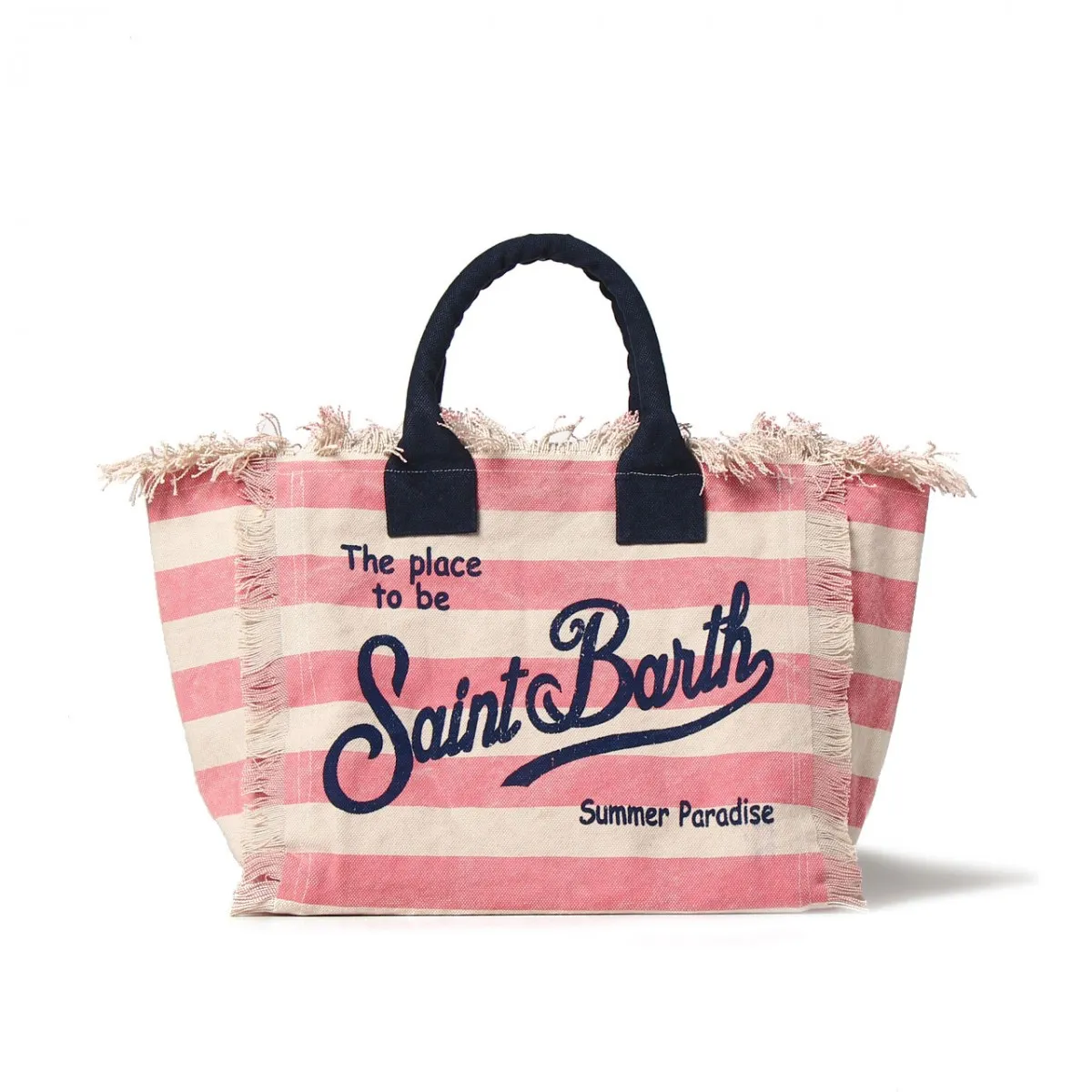 Borsa Vanity in Canvas a Righe, Rosa