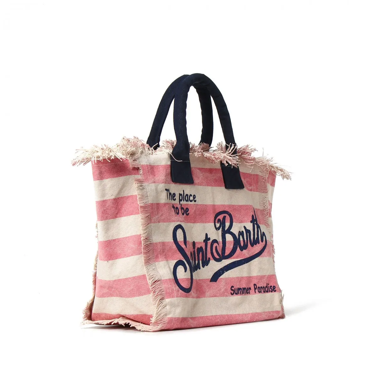 Borsa Vanity in Canvas a Righe, Rosa