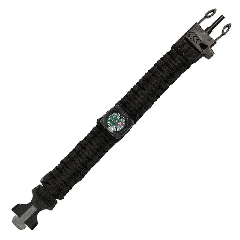 Bracciale Paracord bushcraft nero con bussola acciarino fischietto