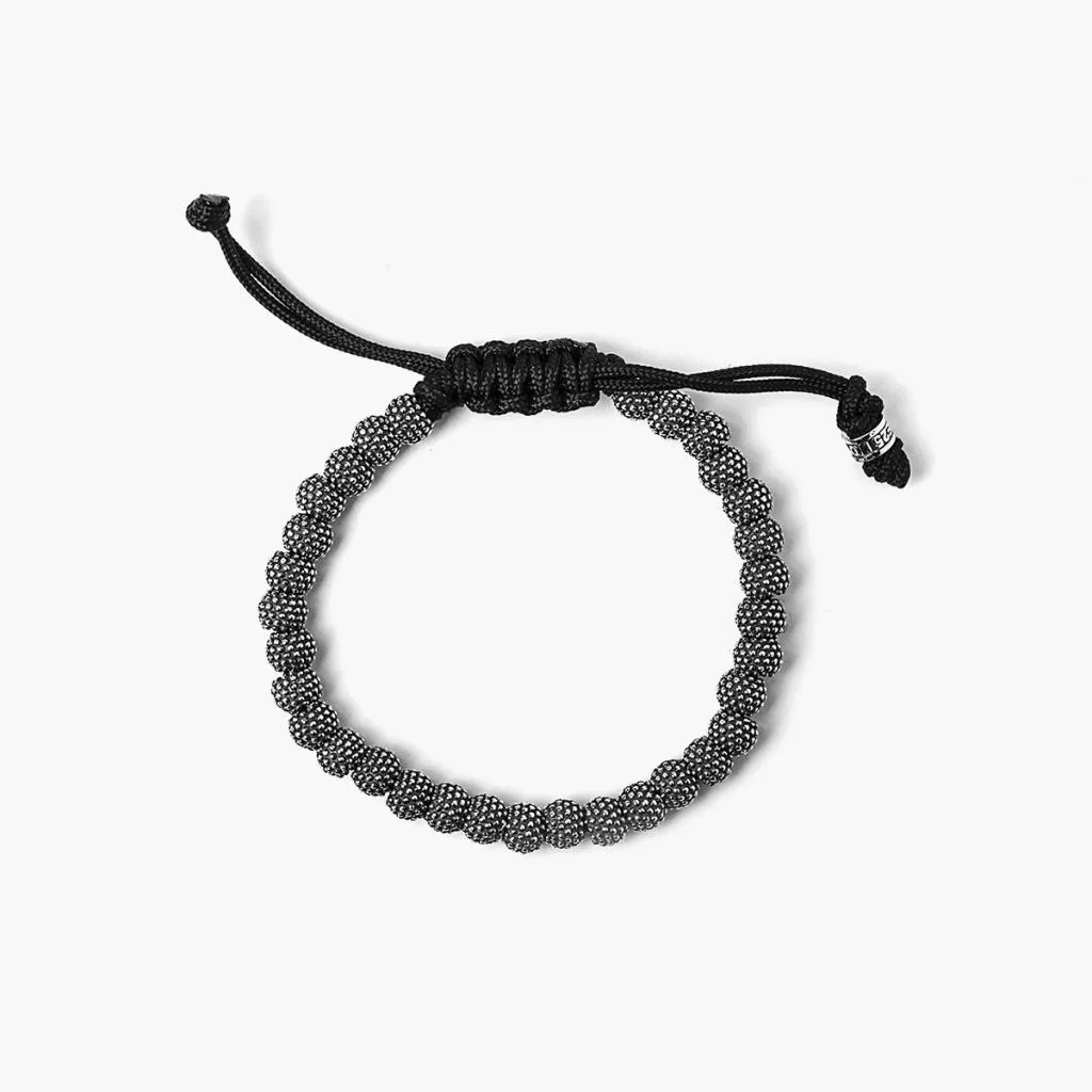 Bracciale sfere puntinate argento 925  brunito cordino nero