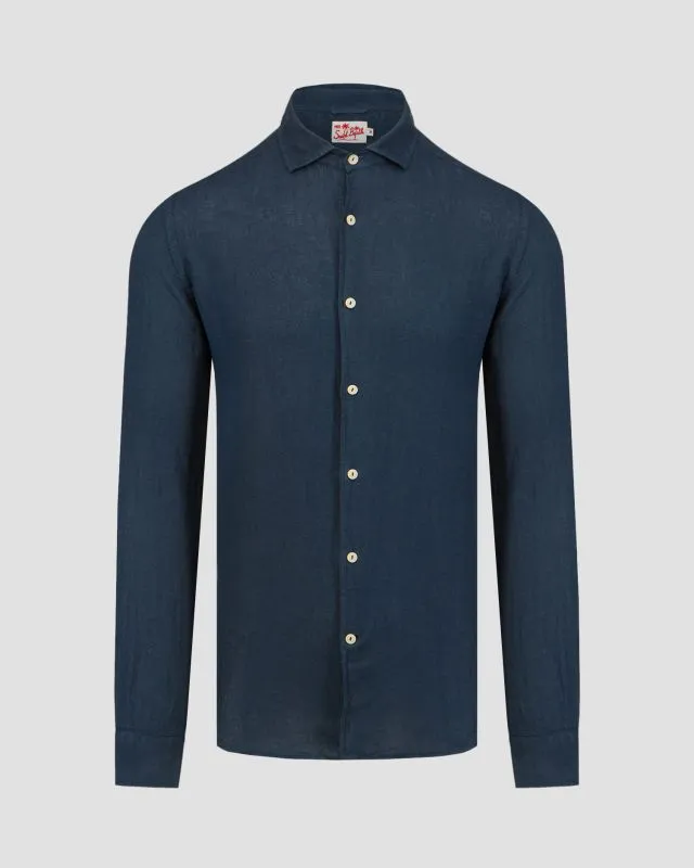 Camicia blu scuro di lino da uomo MC2 Saint Barth
