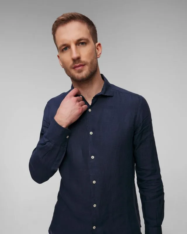 Camicia blu scuro di lino da uomo MC2 Saint Barth