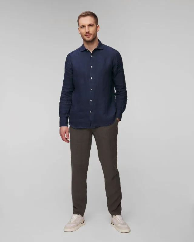 Camicia blu scuro di lino da uomo MC2 Saint Barth