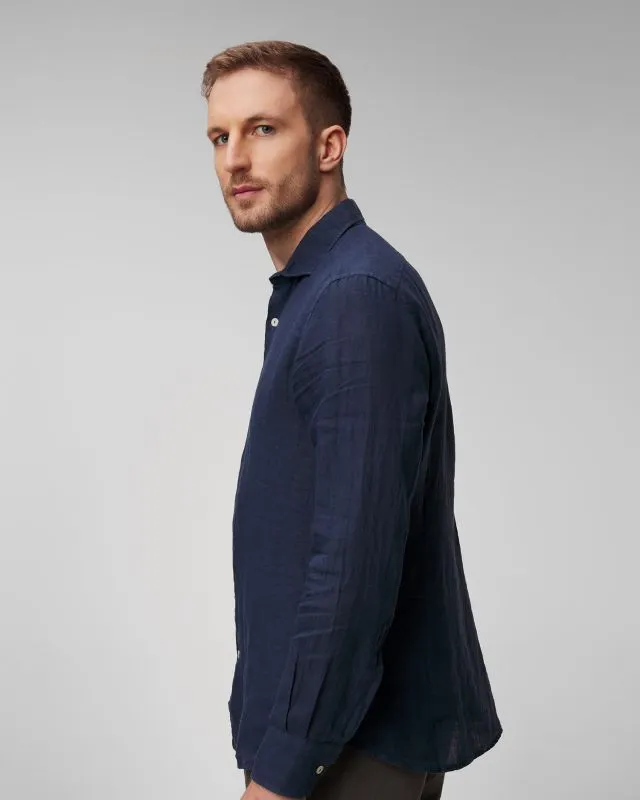 Camicia blu scuro di lino da uomo MC2 Saint Barth