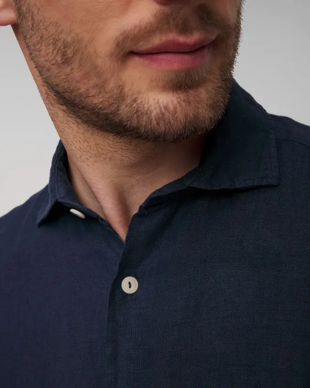 Camicia blu scuro di lino da uomo MC2 Saint Barth