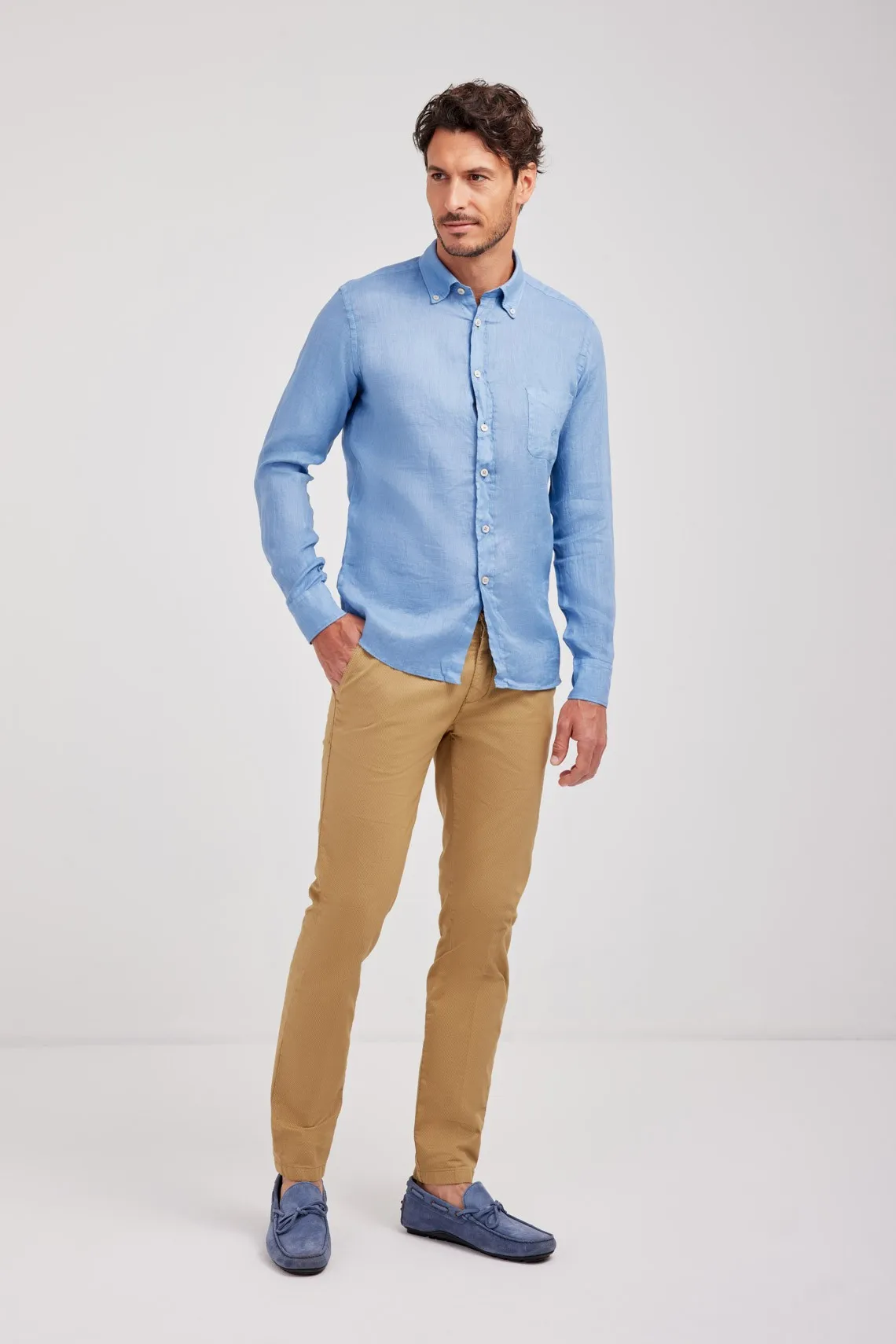 CAMICIA  COLLO BUTTON DOWN LINO AZZURRA