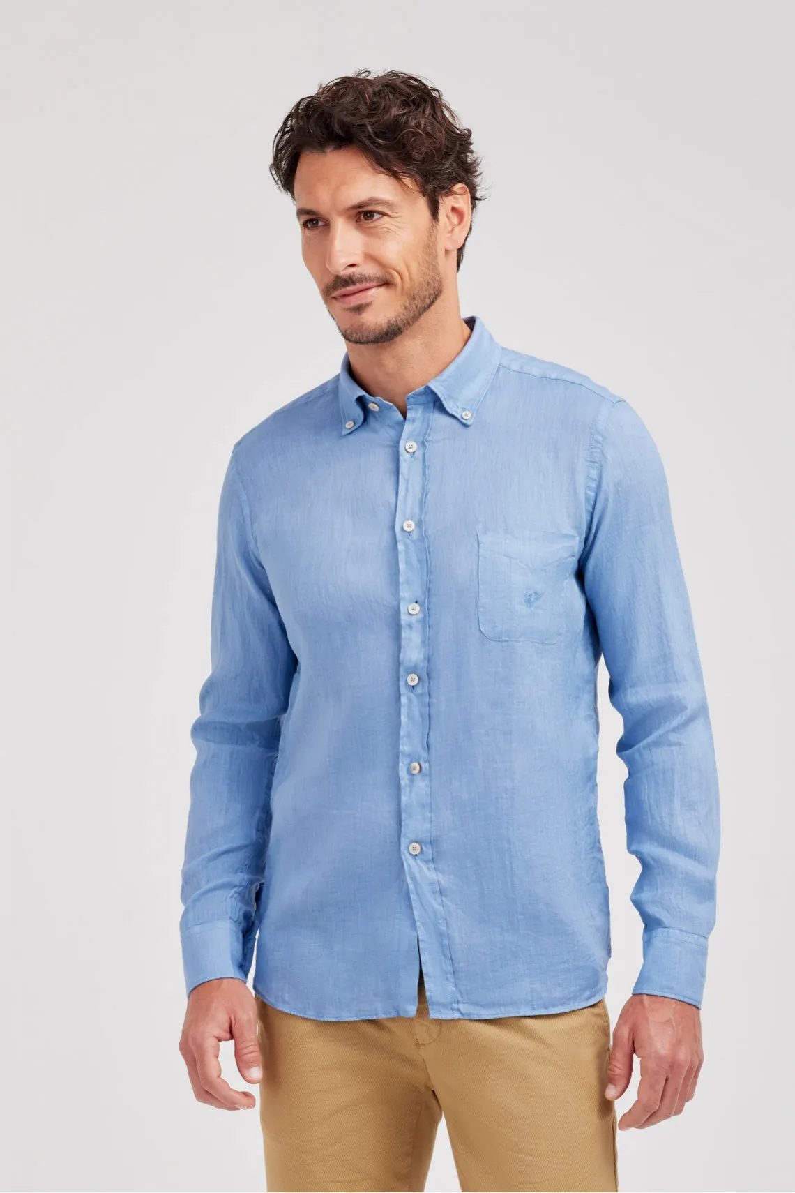 CAMICIA  COLLO BUTTON DOWN LINO AZZURRA