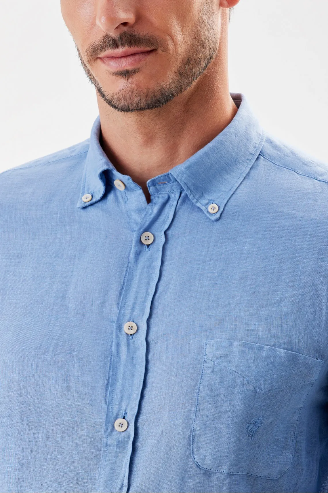 CAMICIA  COLLO BUTTON DOWN LINO AZZURRA