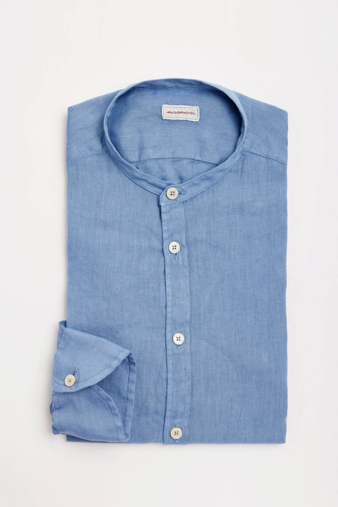 CAMICIA COLLO COREANO LINO AZZURRO