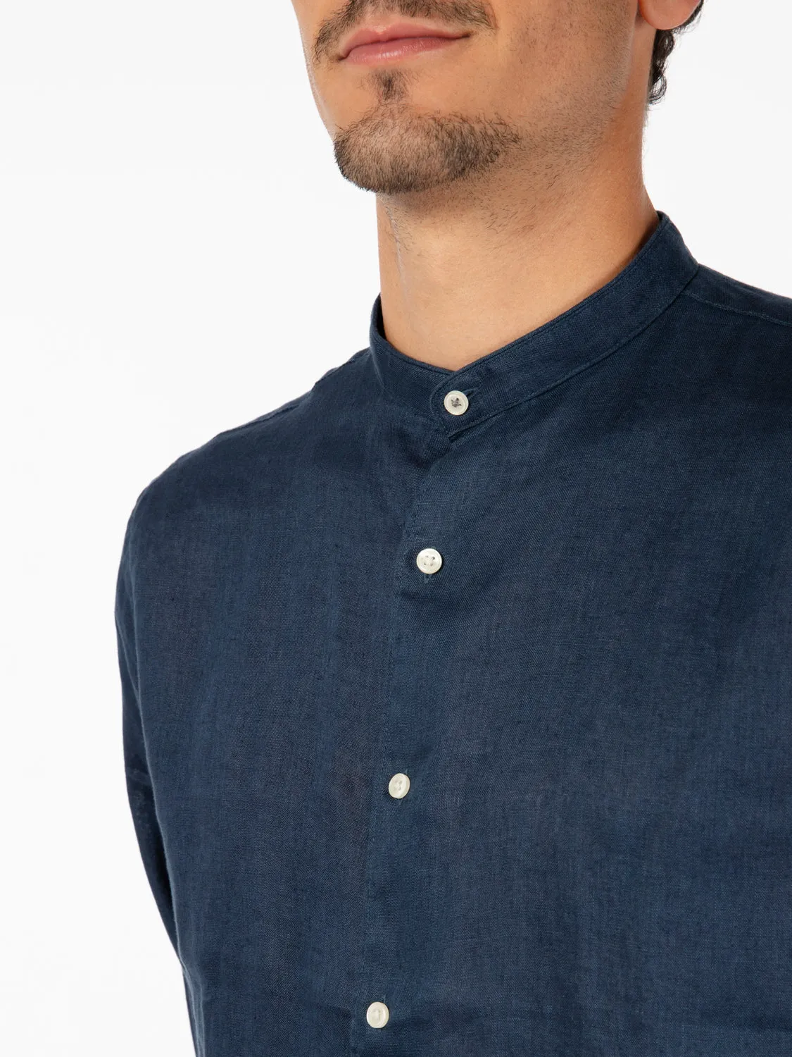 Camicia coreana lino cobalt blue