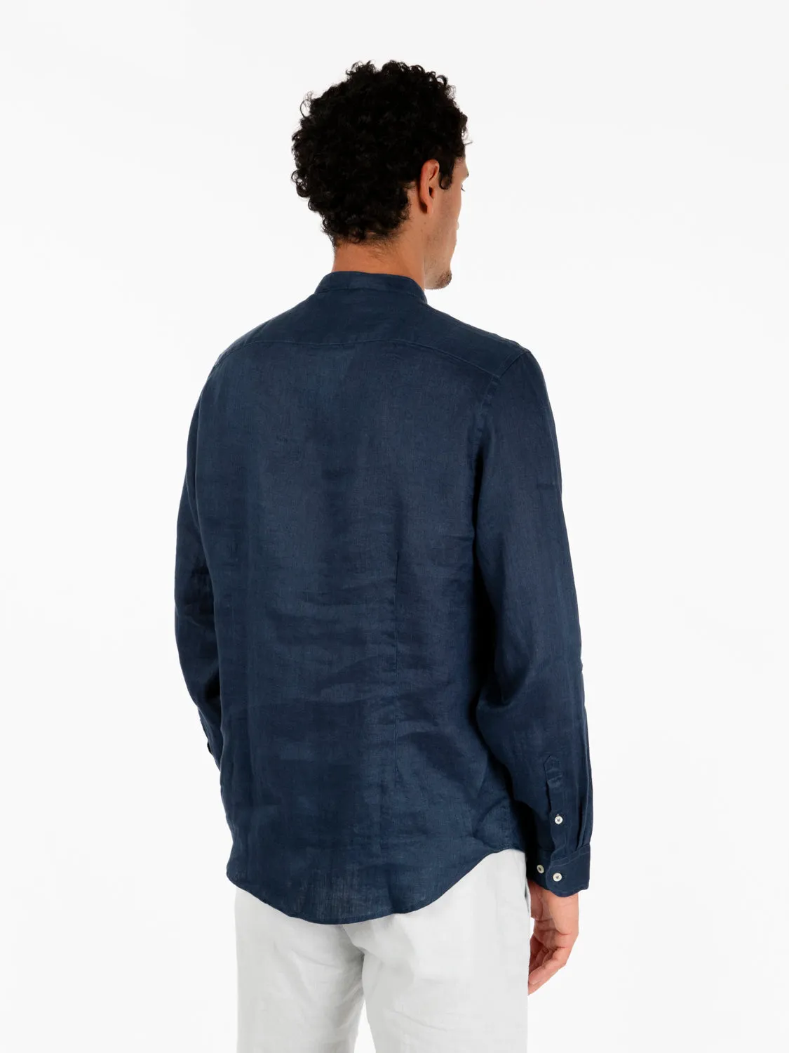 Camicia coreana lino cobalt blue
