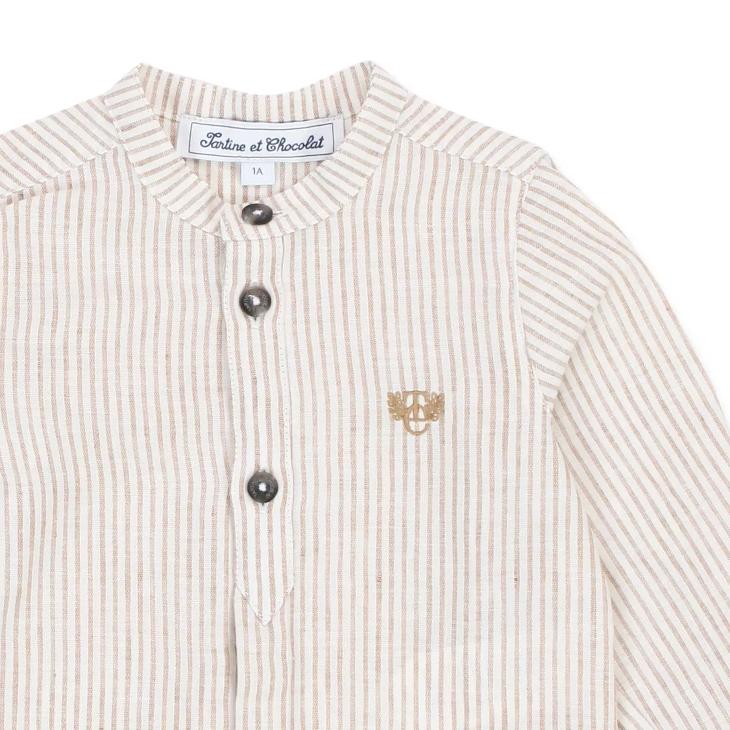 Camicia Di Lino Beige A Righe Bimbo E Neonato